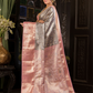 Rajatvata  -  Lava grey silk with warm pink-gold zari border