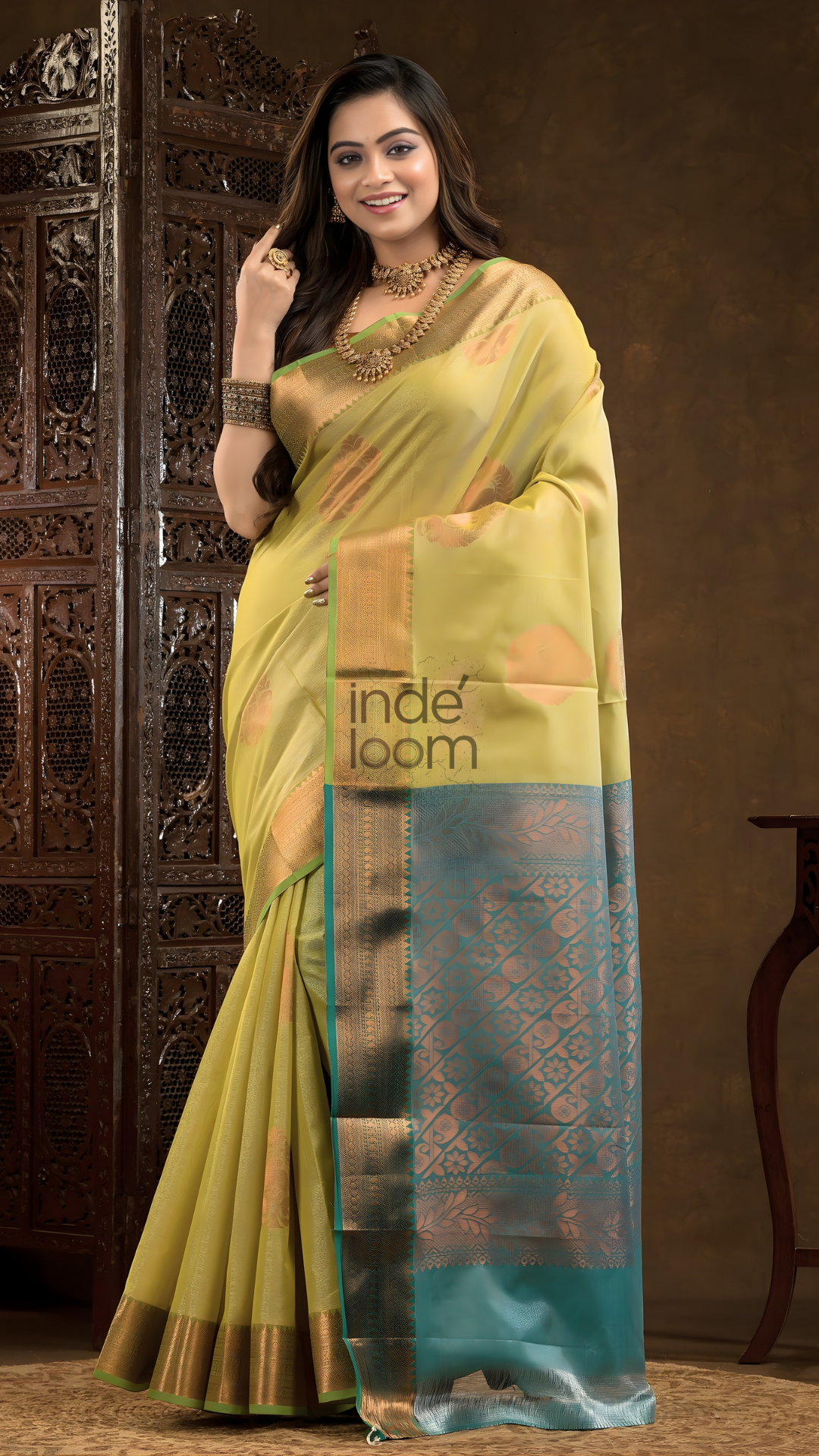 Olive Green Cotton Silk Saree - 005