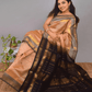 Pure handloom Korvai Silk Cotton Saree in Sepia Brown and Rich Black Border - 008