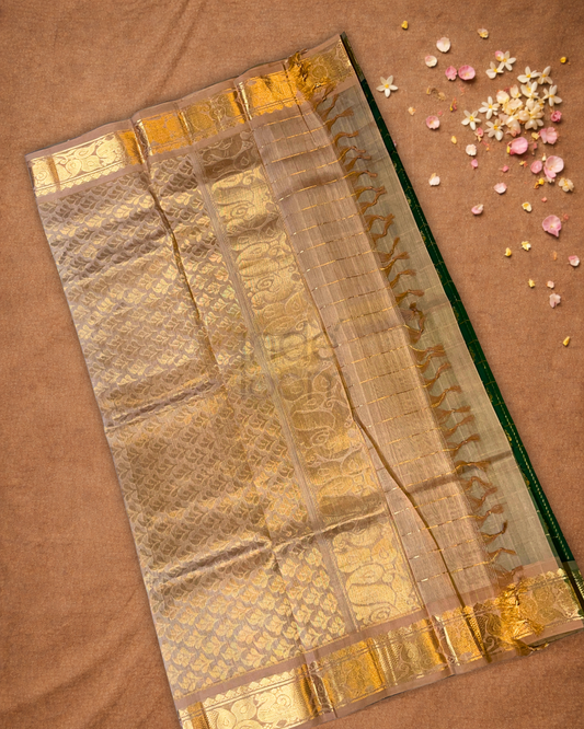 Pure Handloom Korvai Saree | Pine Green