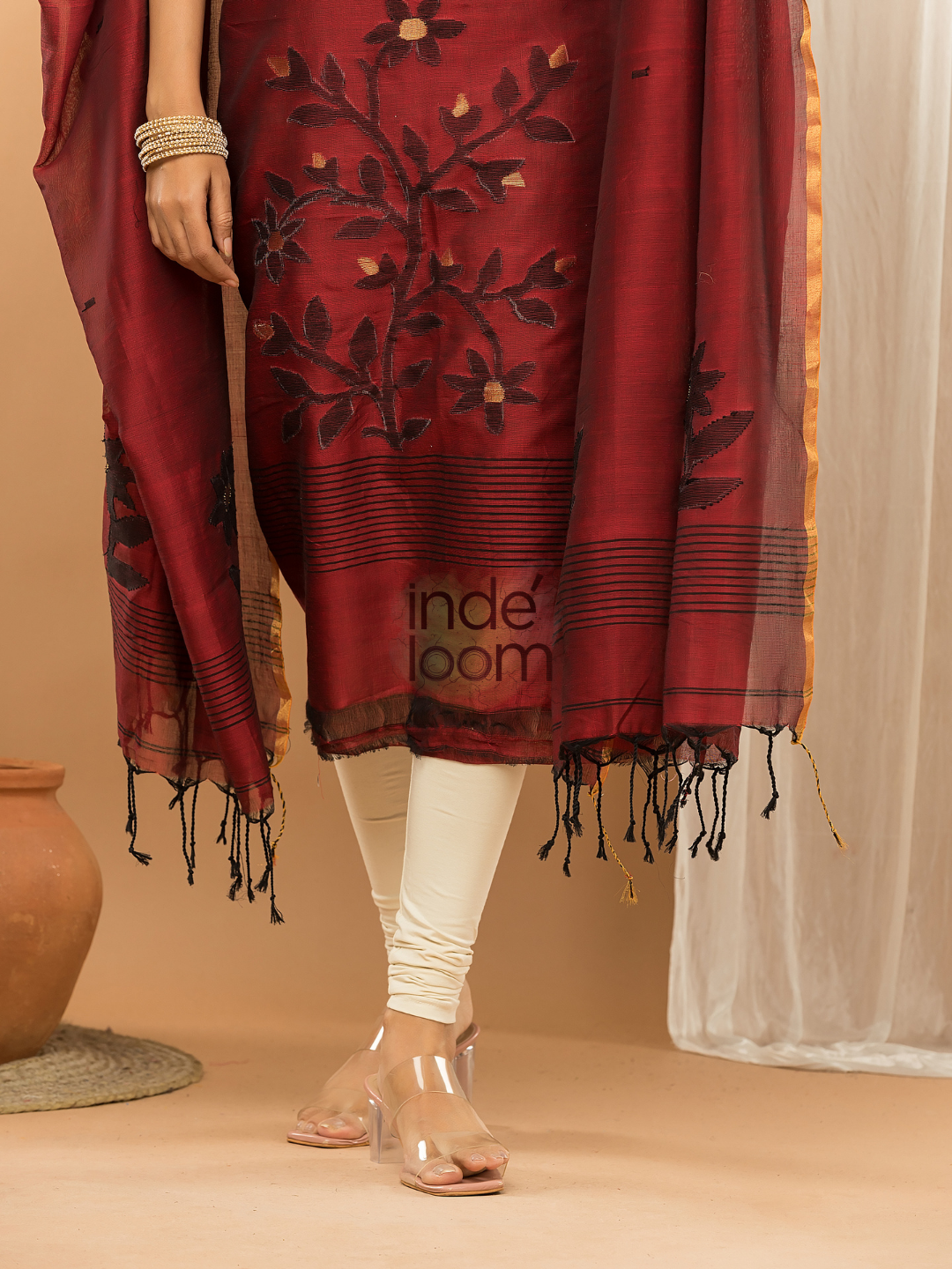 Handloom Jamdani Unstitched 2-Piece Kurti  |  Maroon