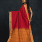 Pure Handloom Korvai Saree in Passion Red & Mustard With Golden Pecock - 185