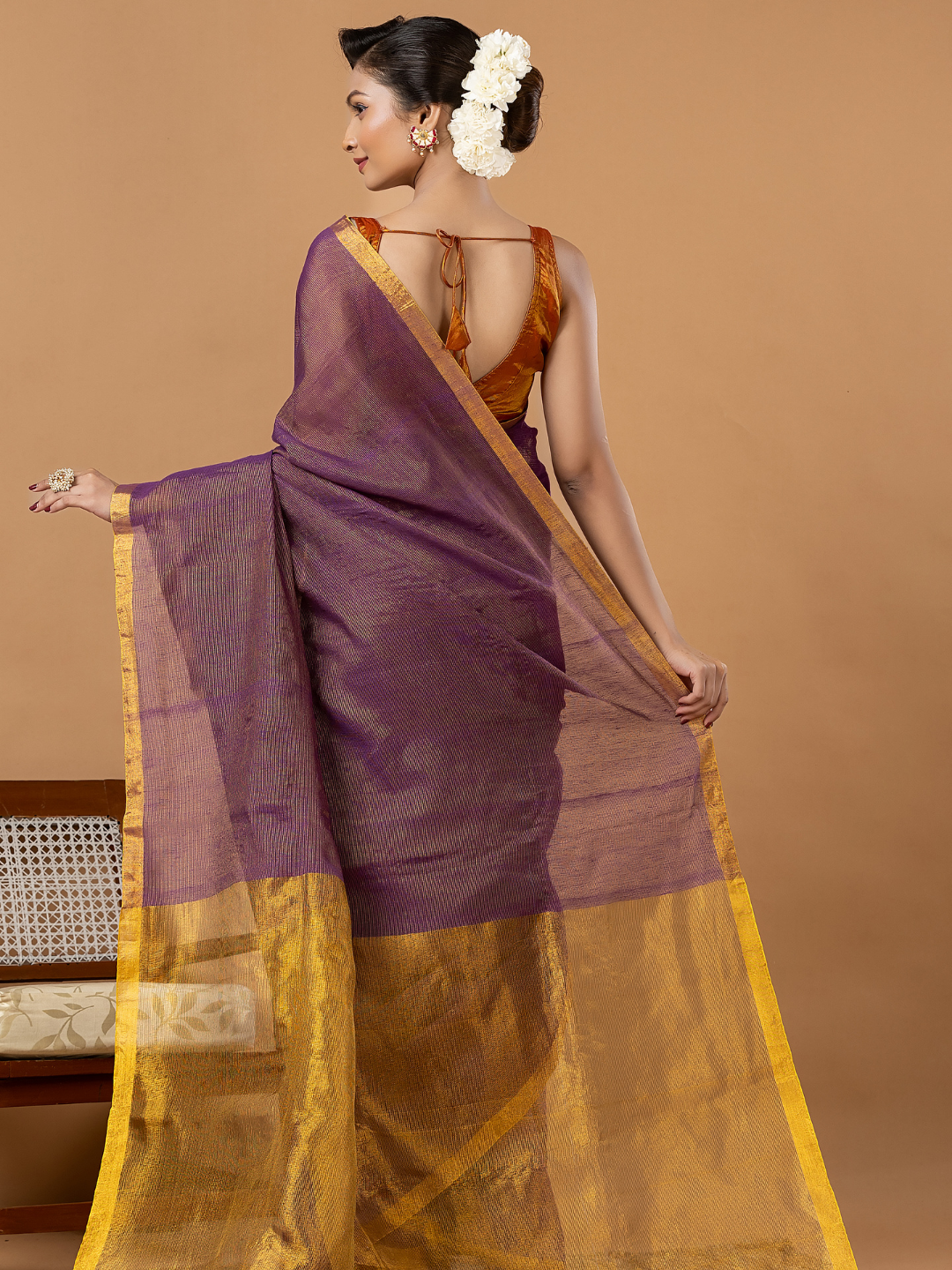 Pure Handloom Silk Tissue Linen Saree | Mauve Purple