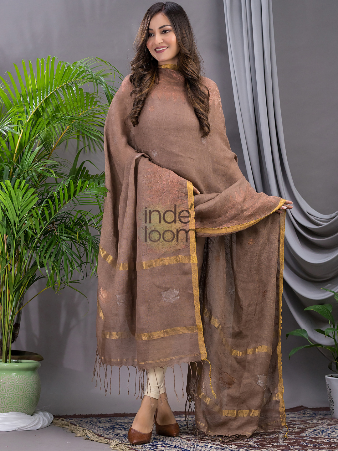 Desert Brown Linen X Linen 2-Piece Set Kurti & Dupatta (UNSTITCHED) - 110