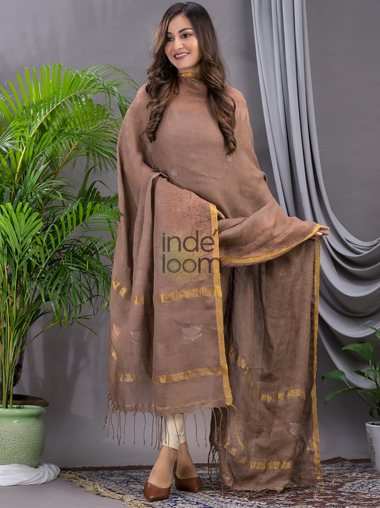 Desert Brown Linen X Linen 2-Piece Set Kurti & Dupatta (UNSTITCHED) - 110