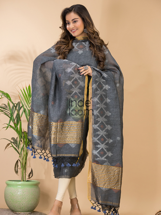 Silver White 2-Piece Set Kurti & Dupatta (UNSTITCHED) - 122