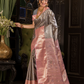 Rajatvata  -  Lava grey silk with warm pink-gold zari border