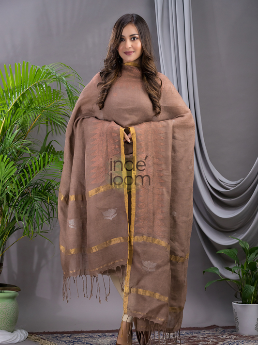 Desert Brown Linen X Linen 2-Piece Set Kurti & Dupatta (UNSTITCHED) - 110