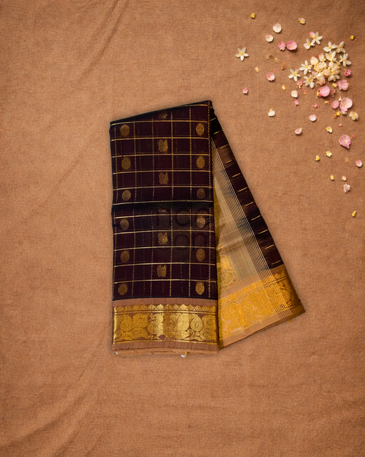 Pure Handloom Korvai Saree |Dark Brown