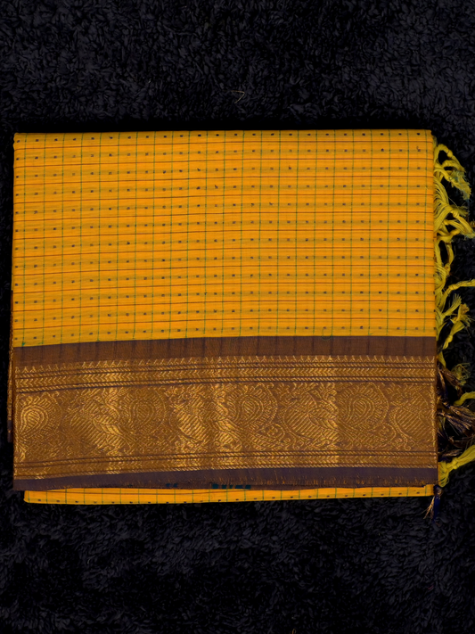 Kanchi Cotton|Marigold Yellow & Purple