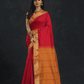 Pure Handloom Korvai Saree in Passion Red & Mustard With Golden Pecock - 185