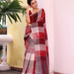 Linen Checks Saree With Red and White - 134
