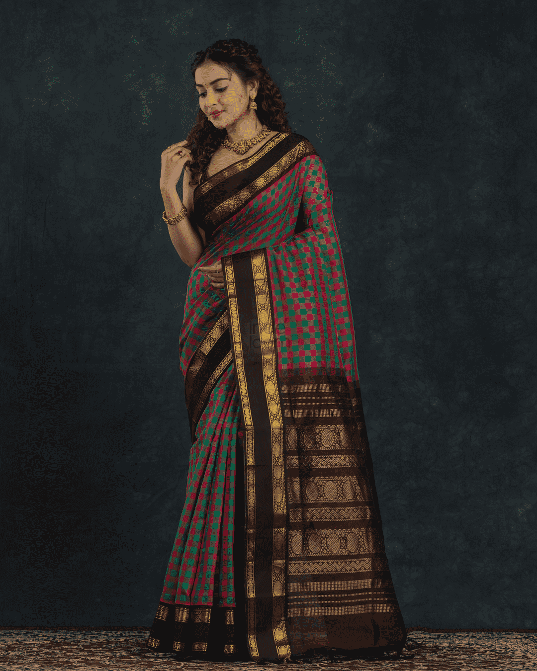 Pure Handloom Korvai Saree | Pink and Green Checks