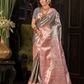 Rajatvata  -  Lava grey silk with warm pink-gold zari border