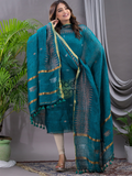 Teal Blue Linen X Linen 2-Piece Set Kurti & Dupatta (UNSTITCHED) - 111
