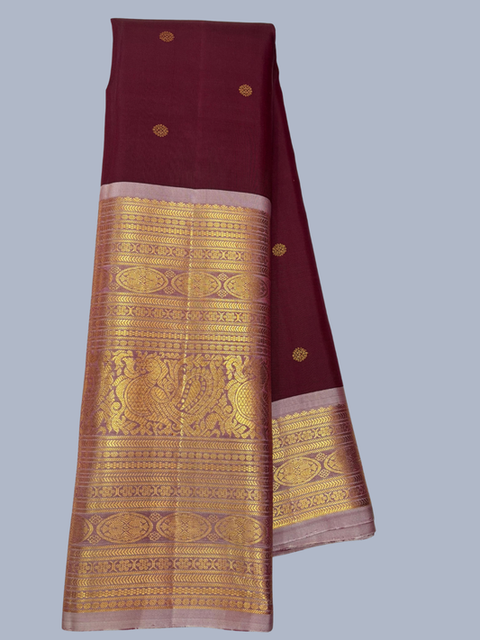 Pure Handwoven Gadwal Silk Saree With Wine Maroon - 031