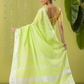 Pure Handloom Linen Saree | Lime Green