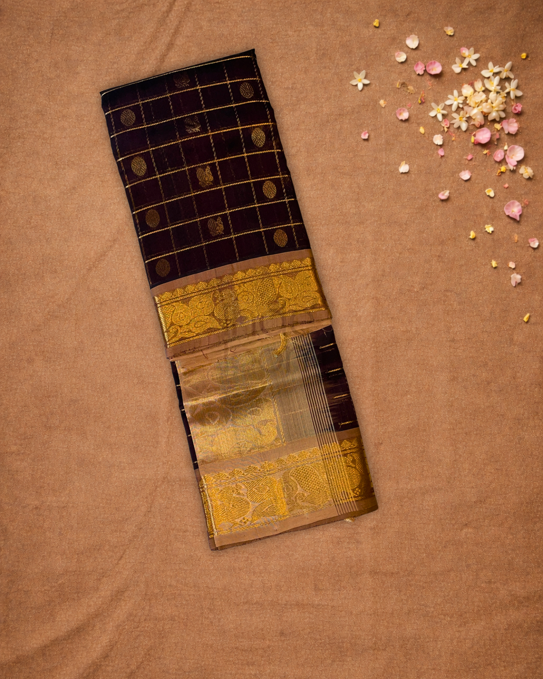 Pure Handloom Korvai Saree |Dark Brown
