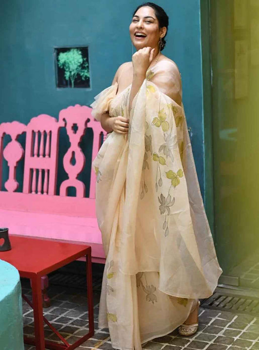 Garden Of Leaf Organza Hand-painted Saree-027