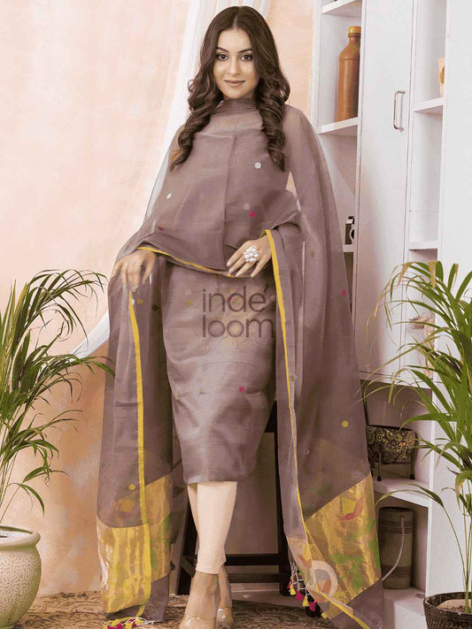 Handwoven Jamdani Muslin Unstitched 2-piece Kurti  |  Dusty Pink