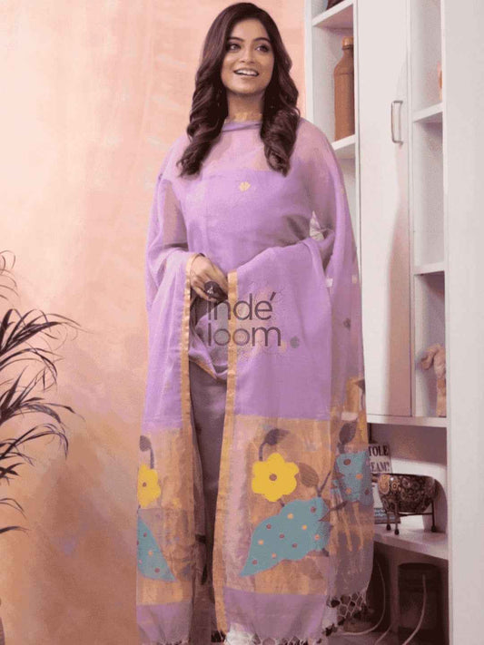Handwoven Jamdani Muslin Unstitched 2-piece Kurti  |  Lilac Purple