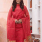 Handwoven Jamdani Muslin Unstitched 2-piece Kurti  |  Classic Red