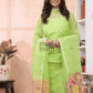 "Lime Green Paithani Muslin Jamdani 2-Piece Set Kurti & Dupatta (UNSTITCHED) -612 - indeloom"