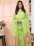 "Lime Green Paithani Muslin Jamdani 2-Piece Set Kurti & Dupatta (UNSTITCHED) -612 - indeloom"