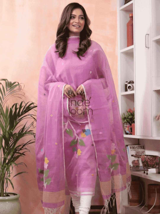Handwoven Jamdani Muslin Unstitched 2-piece Kurti  |  Orchid Purple