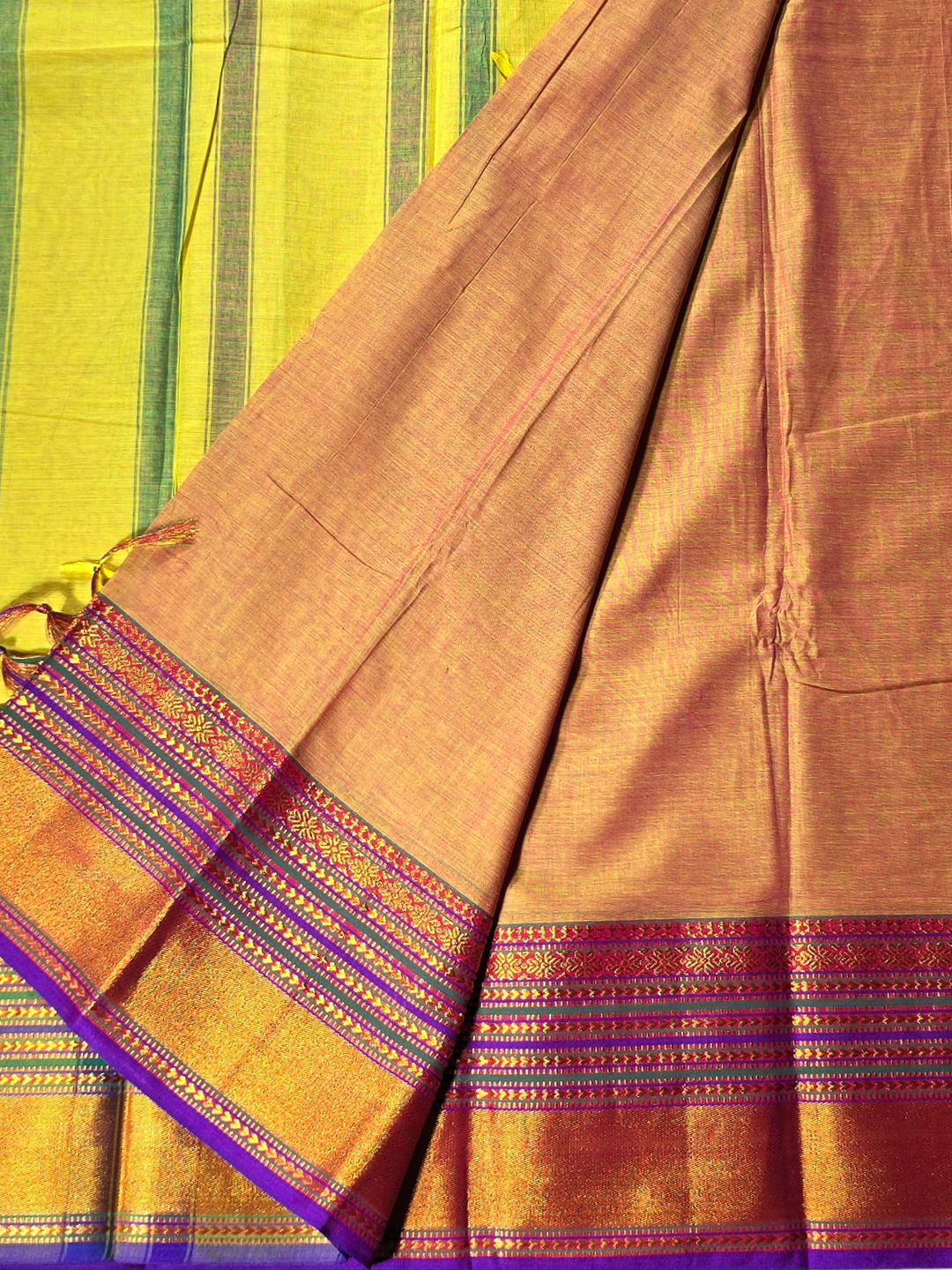 Narayanpet Cotton Saree - Yellow