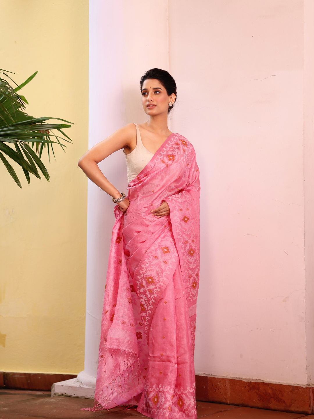Tussar Silk Saree With Bubblegum Pink - 116