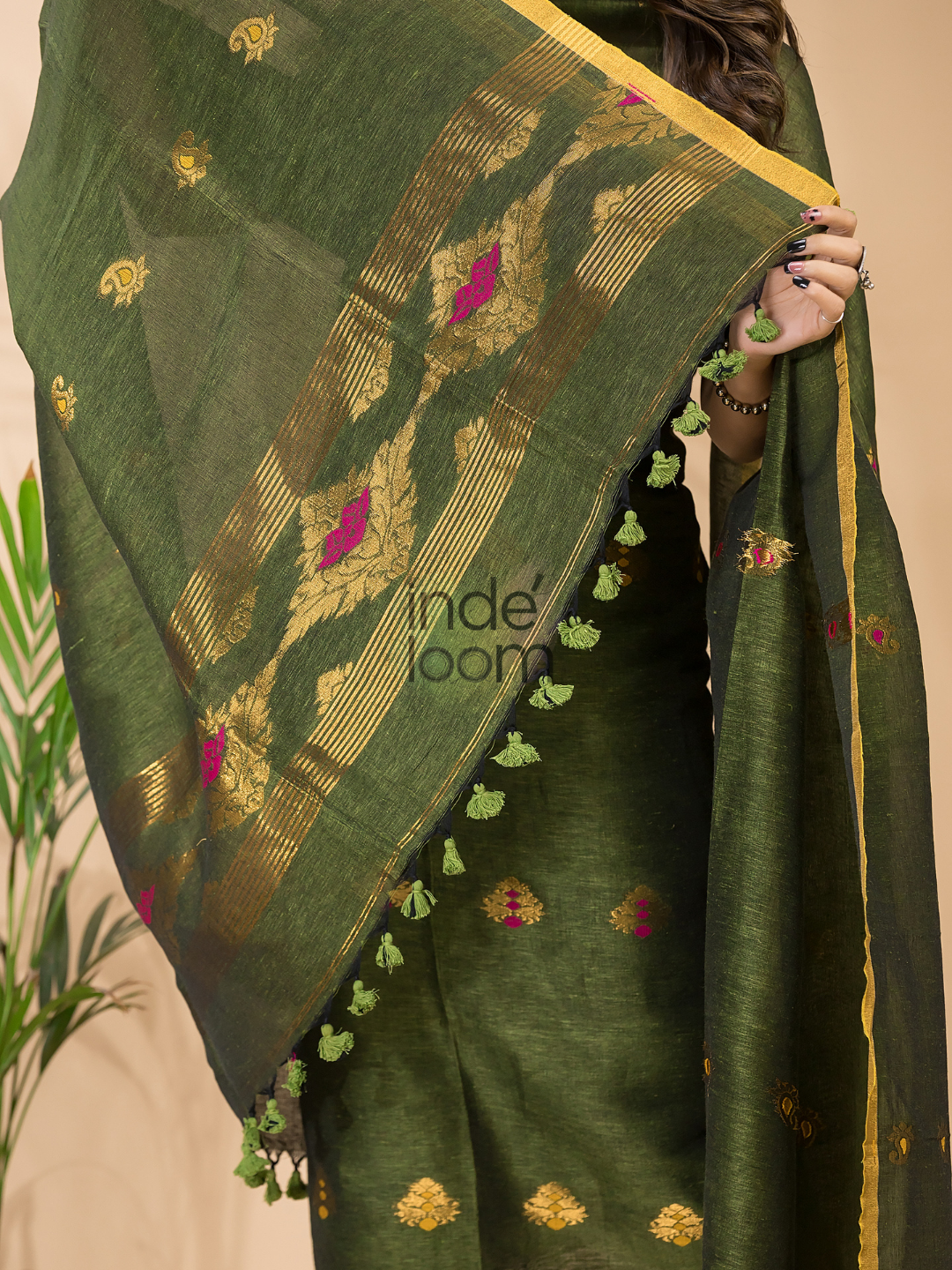 Dark Green Tissue Linen 2-Piece Set Kurti & Dupatta (UNSTITCHED) - 123