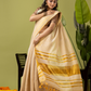 Pure Handloom Linen Saree | Pastel Yellow  and Yelllow  | Half and Half style with Contrast Border