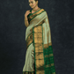 Pure handloom Korvai Silk Cotton Saree in Jade Green and Golden Border - 074