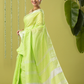 Pure Handloom Linen Saree | Lime Green