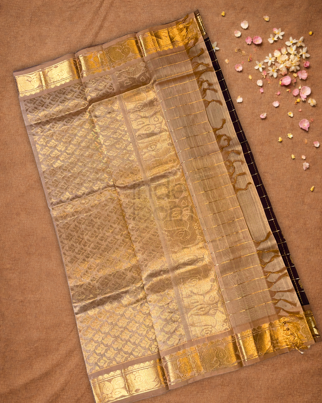Pure Handloom Korvai Saree |Dark Brown
