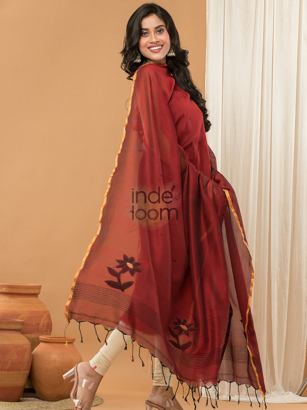 Handloom Jamdani Unstitched 2-Piece Kurti  |  Maroon