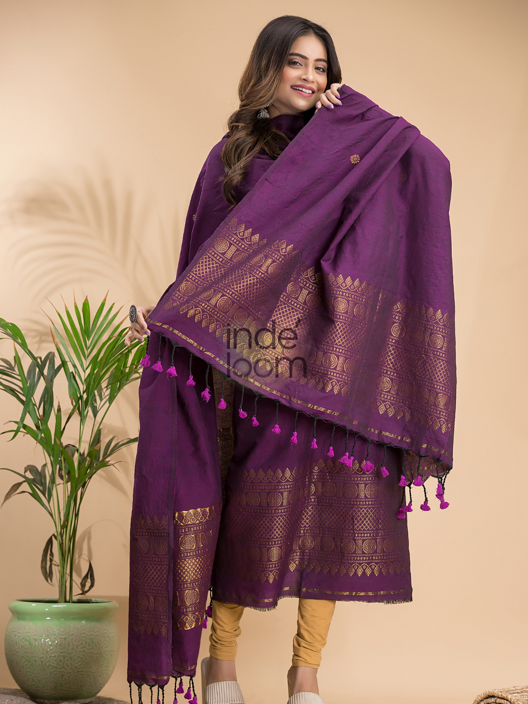 Plum Purple | Handloom Jamdani Linen Unstitched 2-Piece Kurti