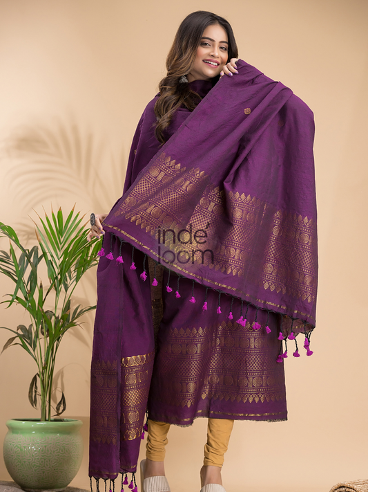 Grape Purple Organic Linen 2-Piece Set Kurti & Dupatta (UNSTITCHED) - 011