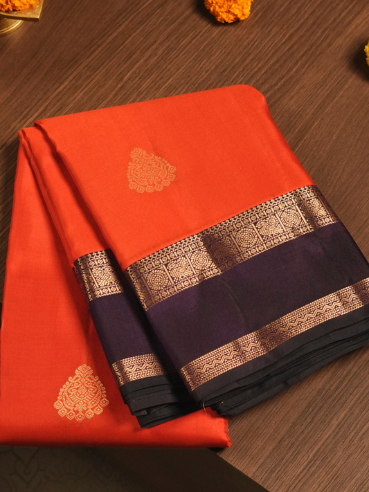 Silk Mark Certified Handloom Kanjivaram Silk Saree  |  Burnt Orange