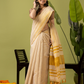 Pure Handloom Linen Saree | Pastel Yellow  and Yelllow  | Half and Half style with Contrast Border