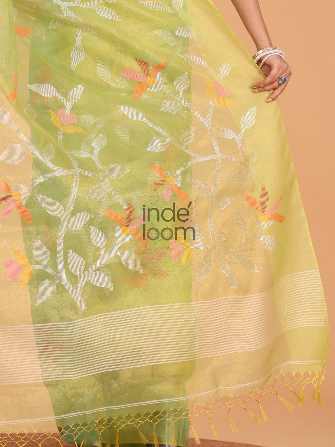 Jamdani Saree With Pear Green - 142