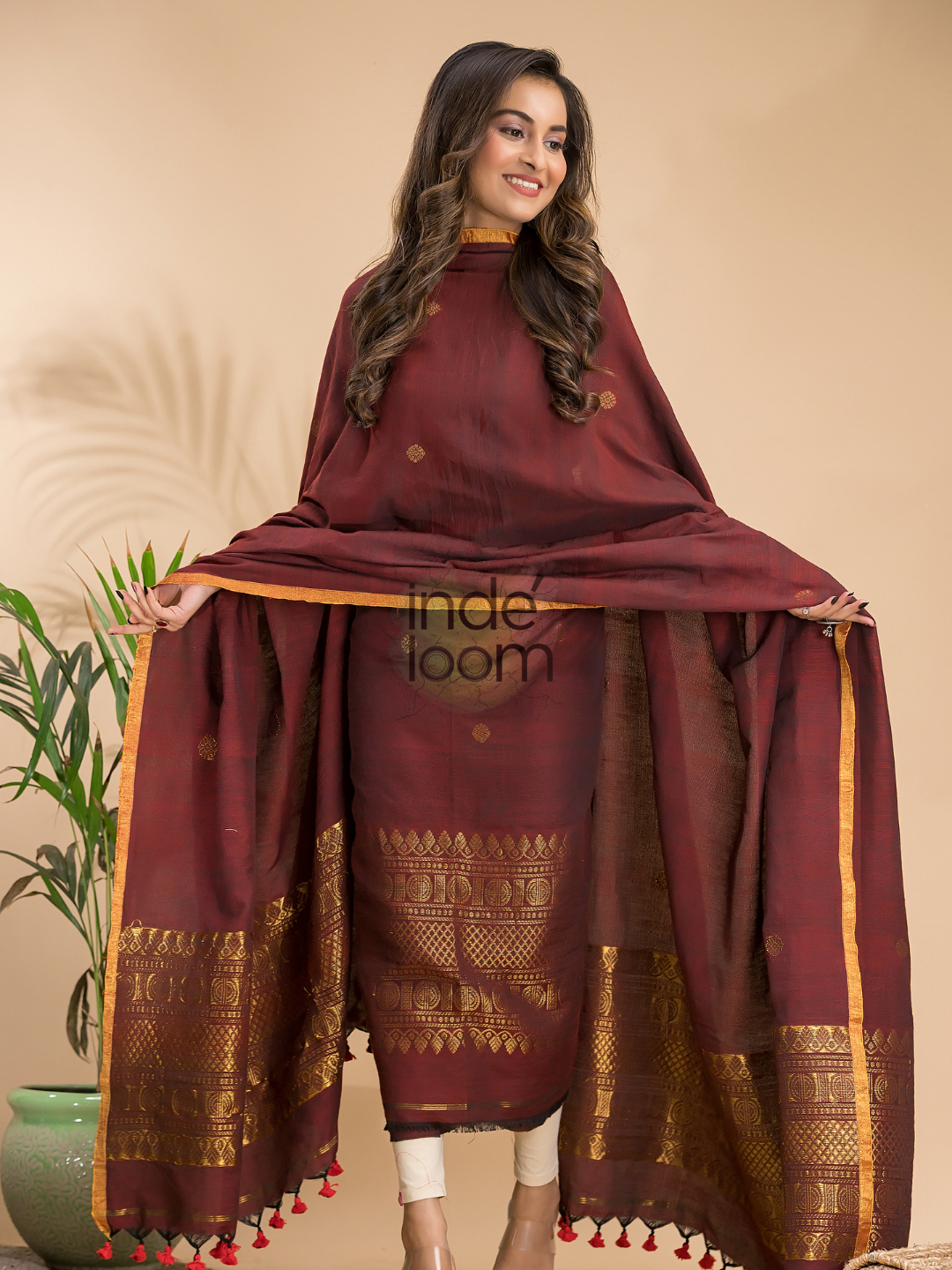 Umber Brown Organic Linen 2-Piece Set Kurti & Dupatta (UNSTITCHED) - 012