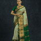 Pure handloom Korvai Silk Cotton Saree in Jade Green and Golden Border - 074