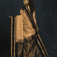 Pure handloom Korvai Silk Cotton Saree in Beige and Coal Black Pallu - 013