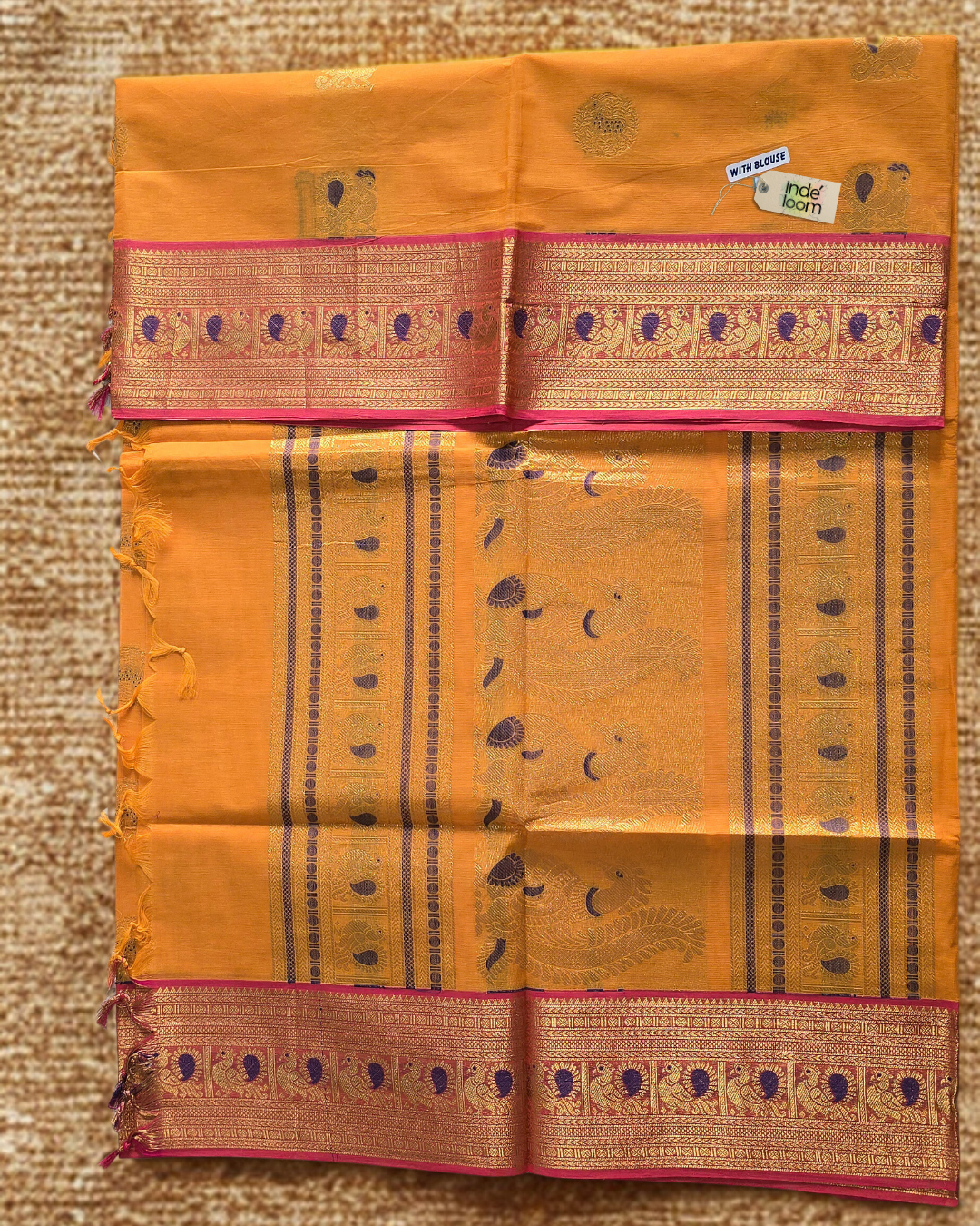 Kanchi Cotton|Marigold Yellow & Peach pink