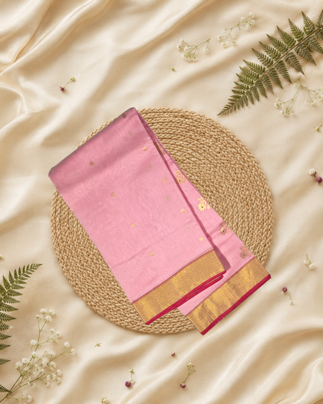 Handloom Chanderi Silk Cotton Saree  |  baby pink