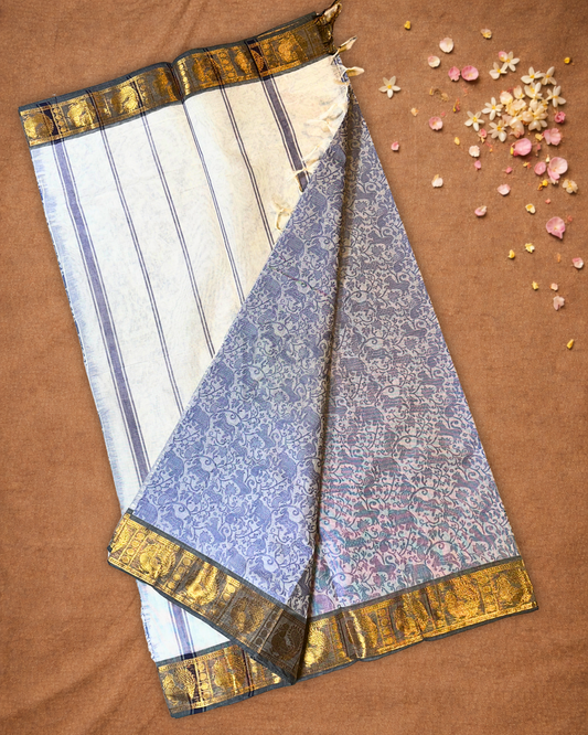 Chettinad cotton Saree  |  Steel Blue