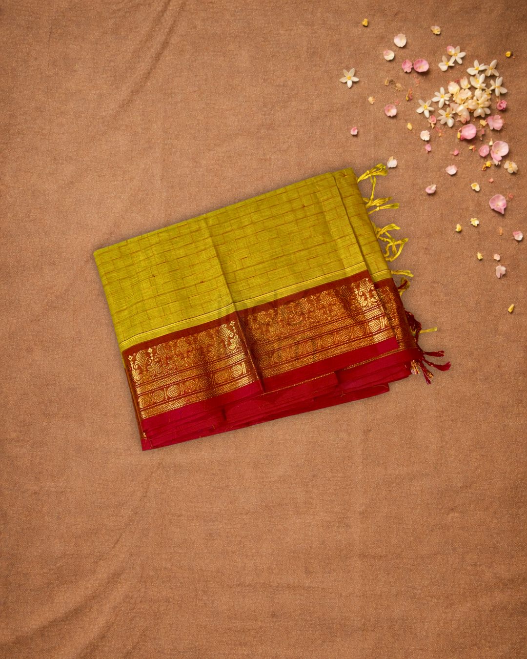 Chettinad Cottton Saree With Golden Yellow
