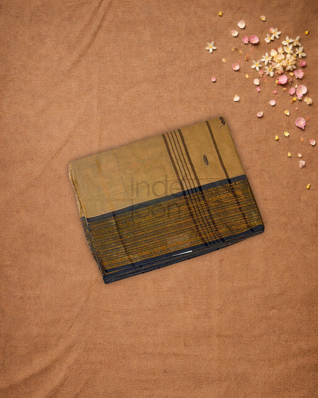 Chettinad Cottton Saree With Cream Brown